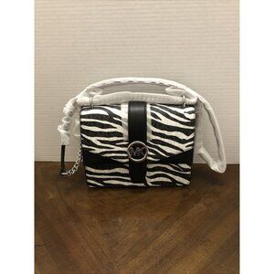 Michael Kors Small Greenwich Zebra Print Flap Crossbody Black Mk Logo Purse NWT